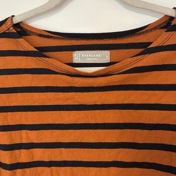 Everlane Boatneck Striped Long Sleeve T-Shirt Orange Black Small - Picture 2 of 5